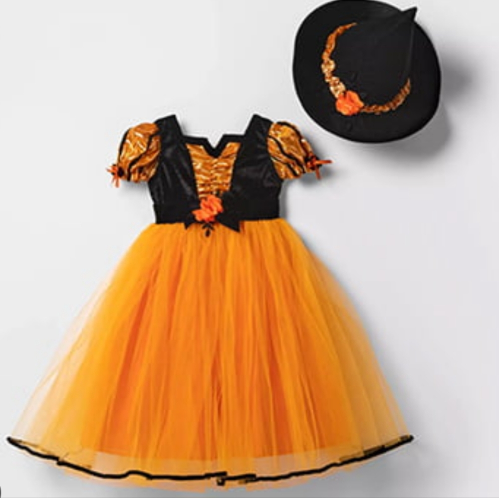 NWT Target Hyde and Eek Kid's Witch Dress and Hat Largue 3+ Orange Black…